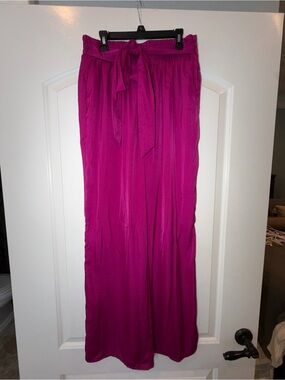 Women's Fuchsia Wide-Leg Tie-Waist Pants